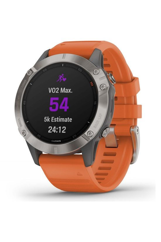 Garmin Fenix 6 Sapphire Titanium Multisport GPS Watch Ti Grey/Orange Band