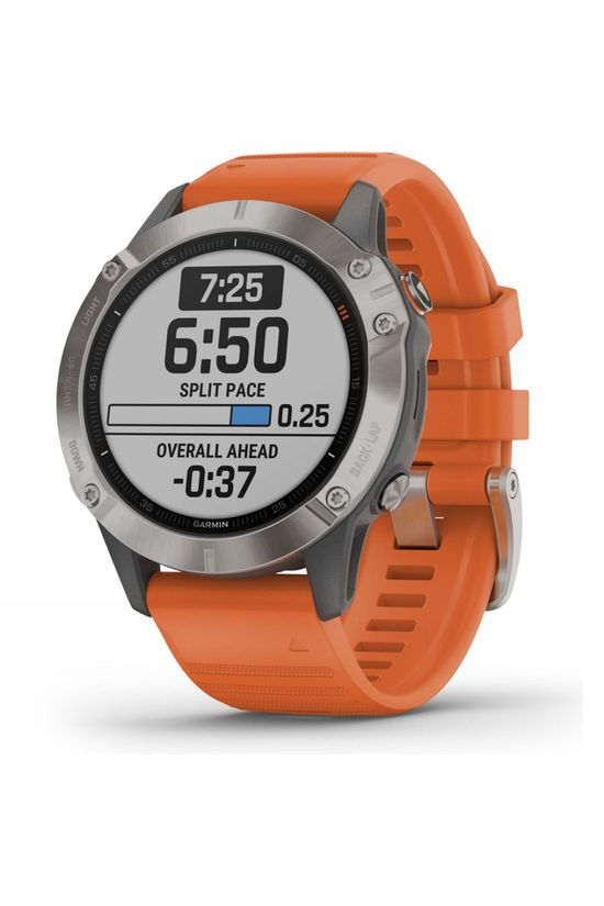 Garmin Fenix 6 Sapphire Titanium Multisport GPS Watch Ti Grey/Orange Band