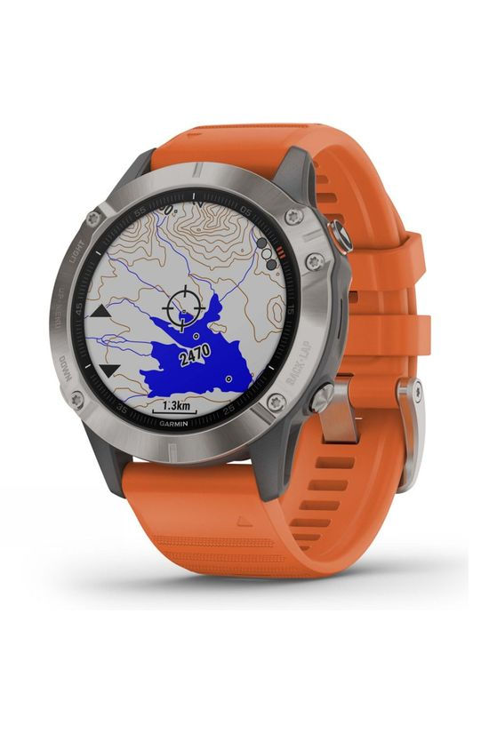 Garmin Fenix 6 Sapphire Titanium Multisport GPS Watch Ti Grey/Orange Band